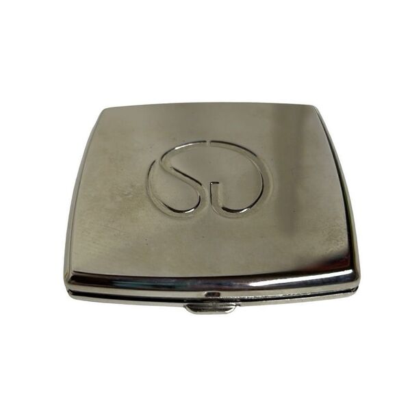St. John Classic Design Silver Tone Snap Logo Compact Mirror Size 2.5" x 2.5" - Picture 1 of 10